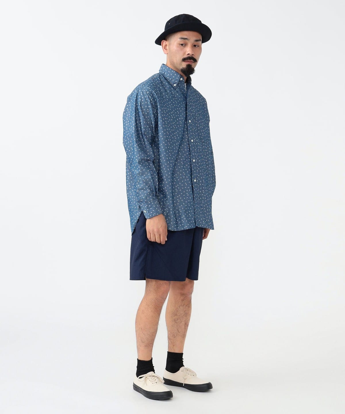 Beams Plus B.D. Classic-fit NYCO Indigo Chambray Discharge Print Shirt | thegoodlife. UAE