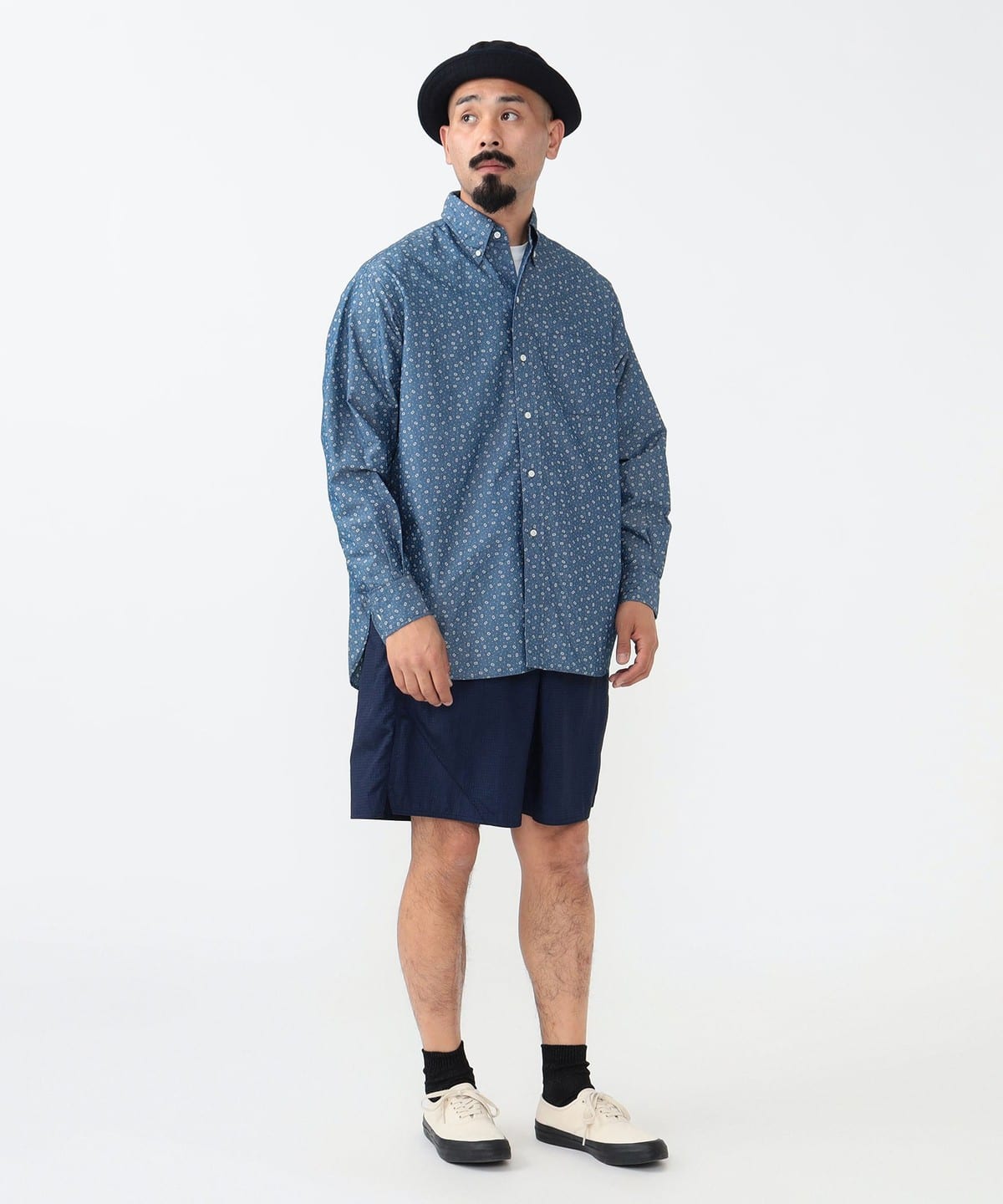 Beams Plus B.D. Classic-fit NYCO Indigo Chambray Discharge Print Shirt | thegoodlife. UAE