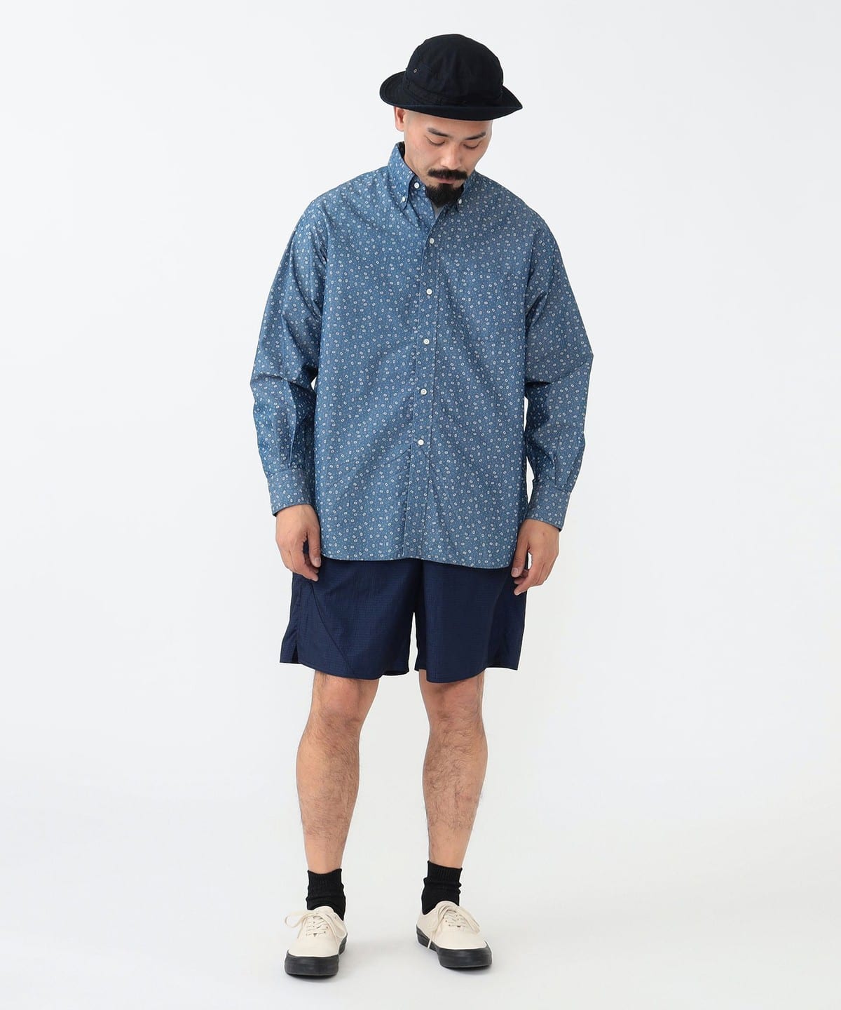 Beams Plus B.D. Classic-fit NYCO Indigo Chambray Discharge Print Shirt | thegoodlife. UAE