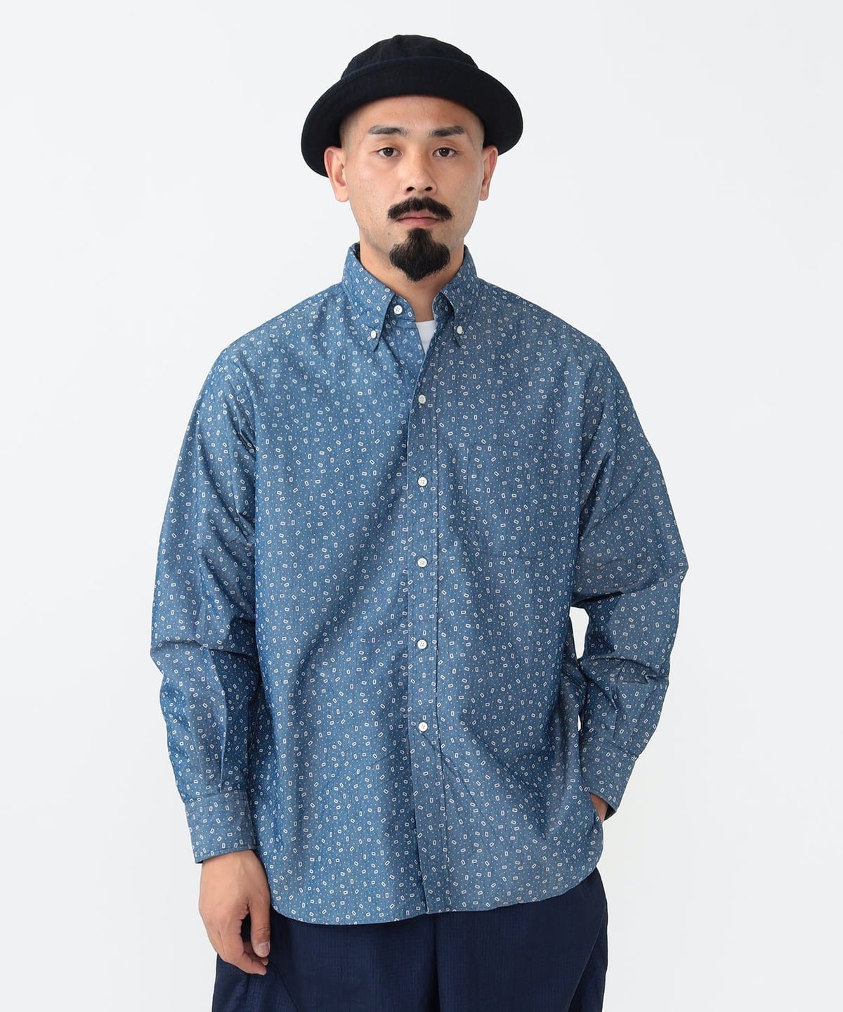 Beams Plus B.D. Classic-fit NYCO Indigo Chambray Discharge Print Shirt | thegoodlife. UAE