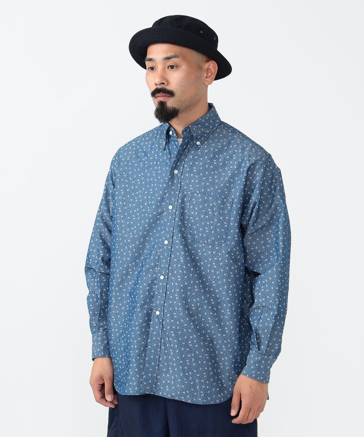 Beams Plus B.D. Classic-fit NYCO Indigo Chambray Discharge Print Shirt | thegoodlife. UAE