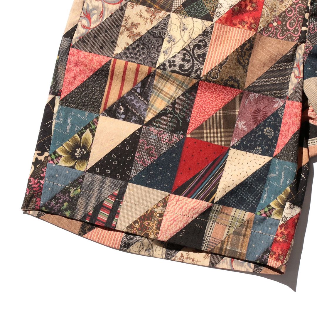 Beams Plus Plain Front Shorts Polyester Dobby Patchwork Print | thegoodlife. UAE