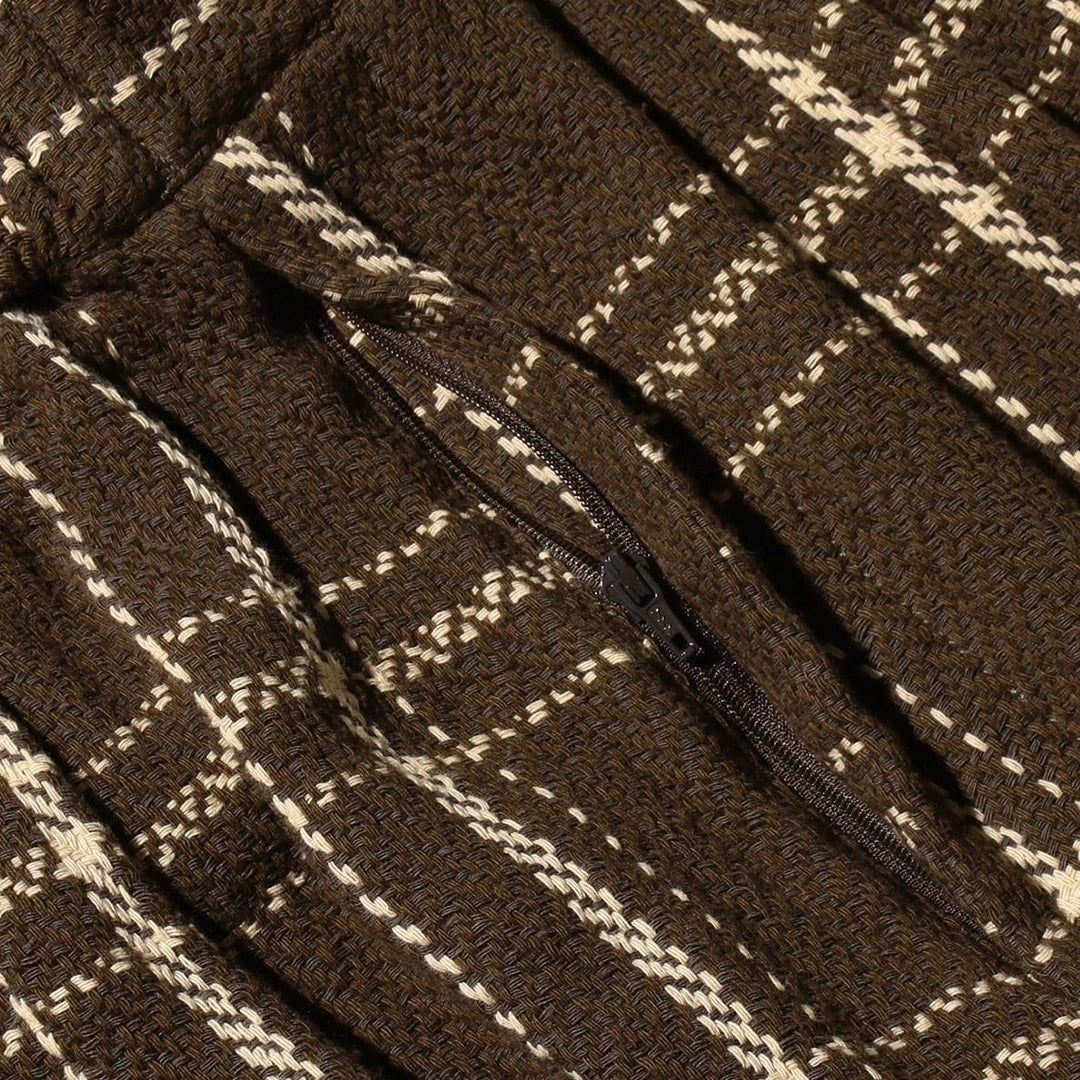 2 Pleats Relax Trousers Loose Weave Plaid
