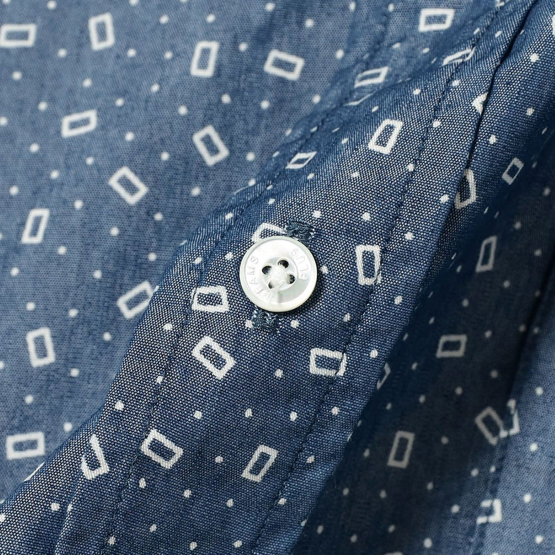 Beams Plus B.D. Classic-fit NYCO Indigo Chambray Discharge Print Shirt | thegoodlife. UAE