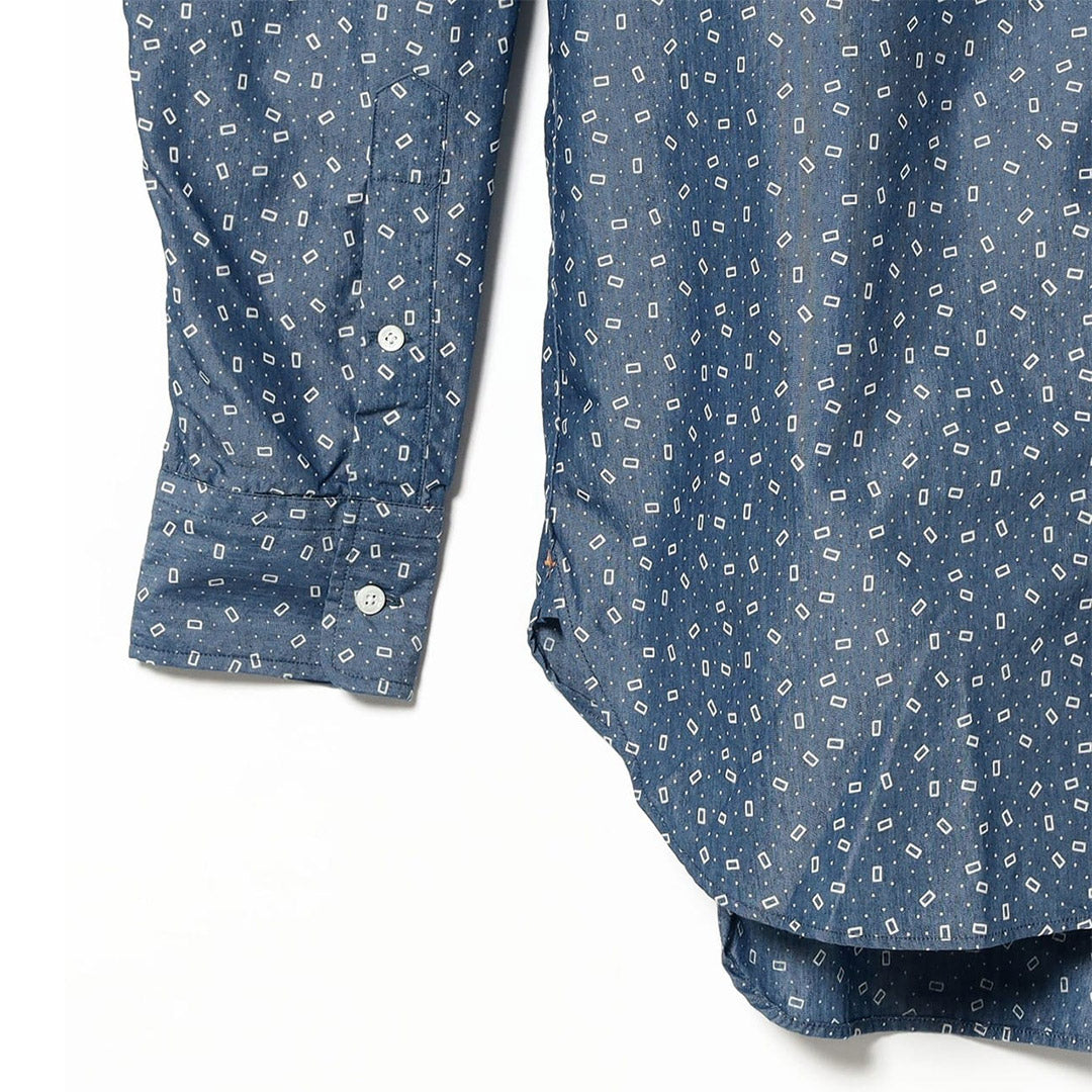Beams Plus B.D. Classic-fit NYCO Indigo Chambray Discharge Print Shirt | thegoodlife. UAE