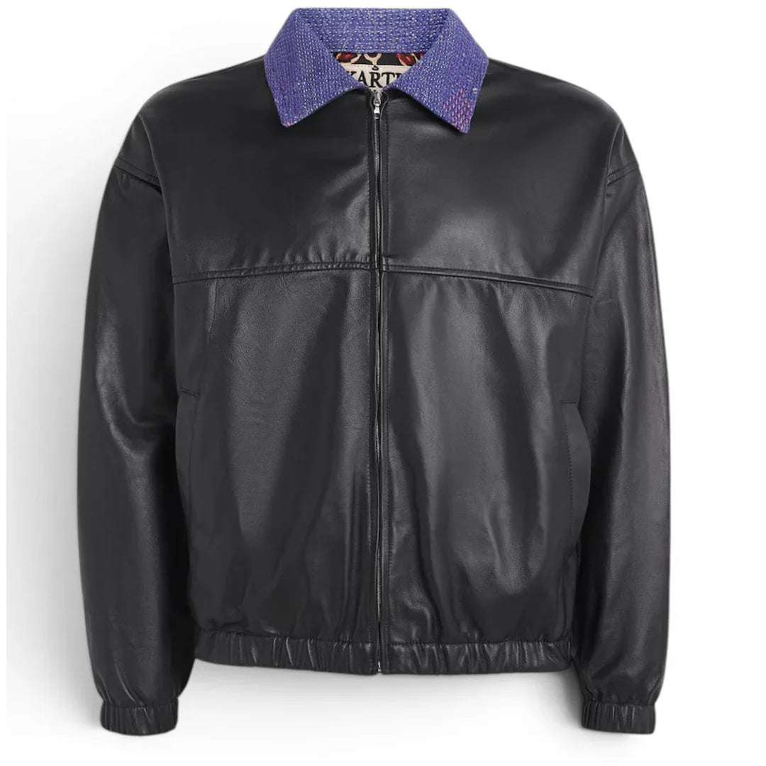 Kartik Research Kantha Collar Leather Jacket | thegoodlife. UAE
