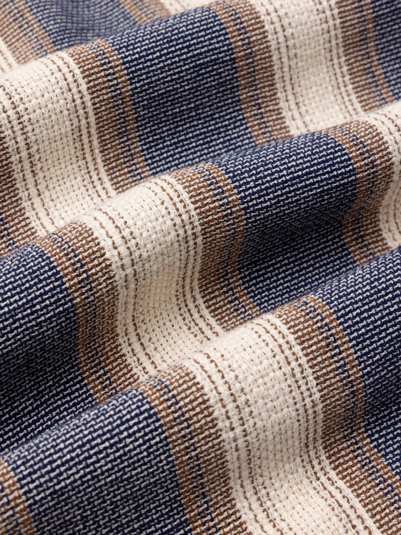 Kestin Crammond Shirt In Navy / Brown Stripe Open Weave | thegoodlife. UAE