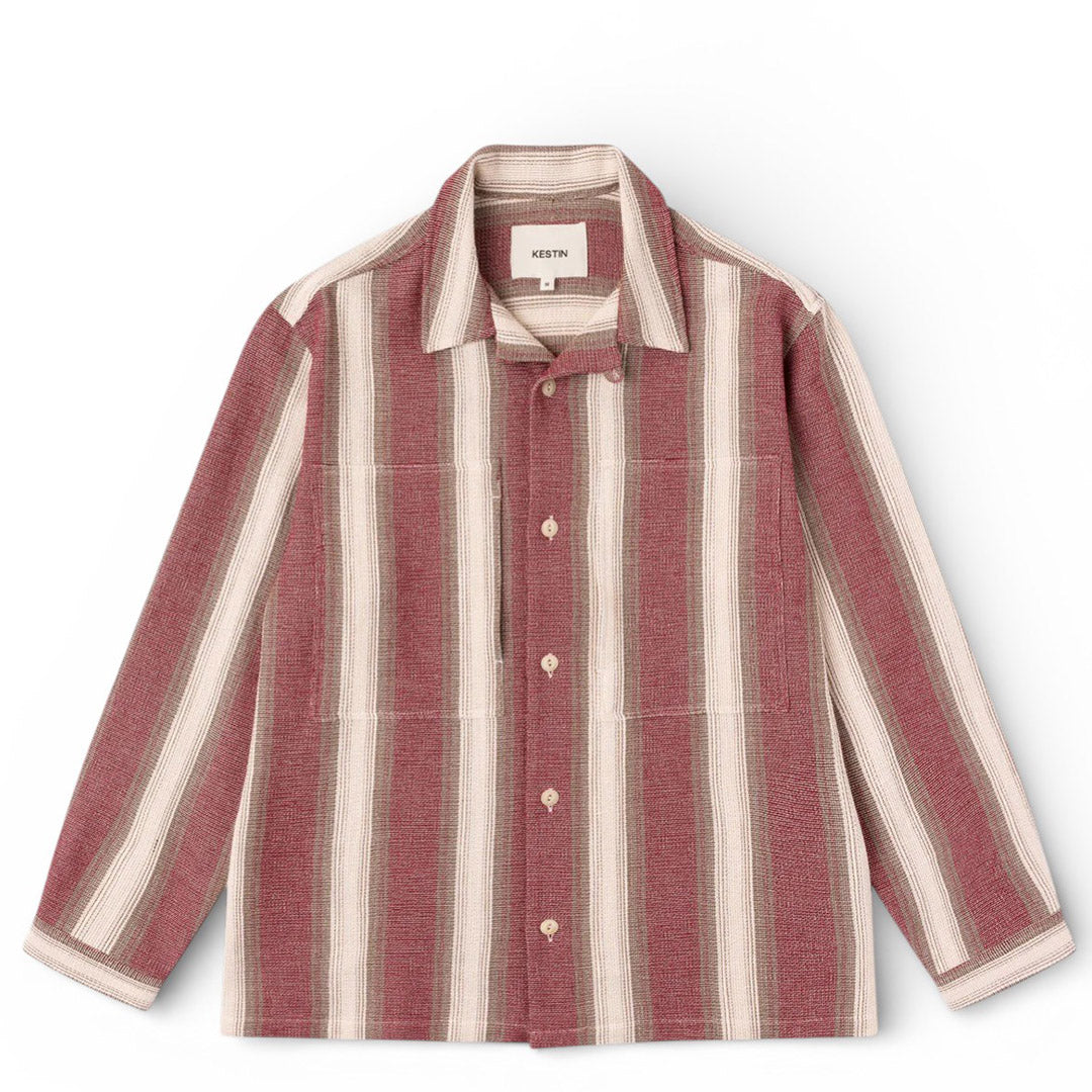 Durno Overshirt In Red / Brown Stripe Open Weave