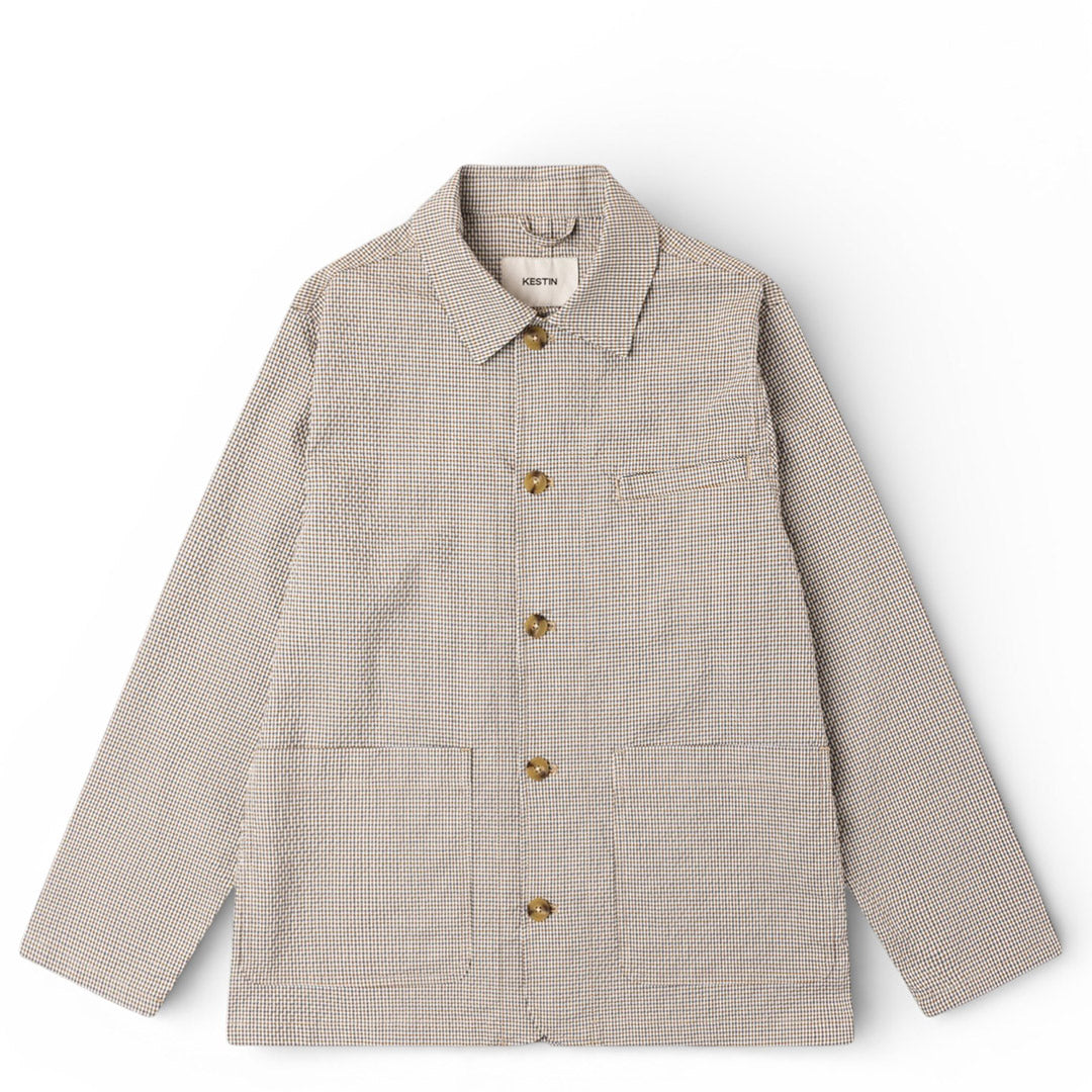 Kestin Huntly Jacket In Ecru / Brown Gingham Seersucker | thegoodlife. UAE