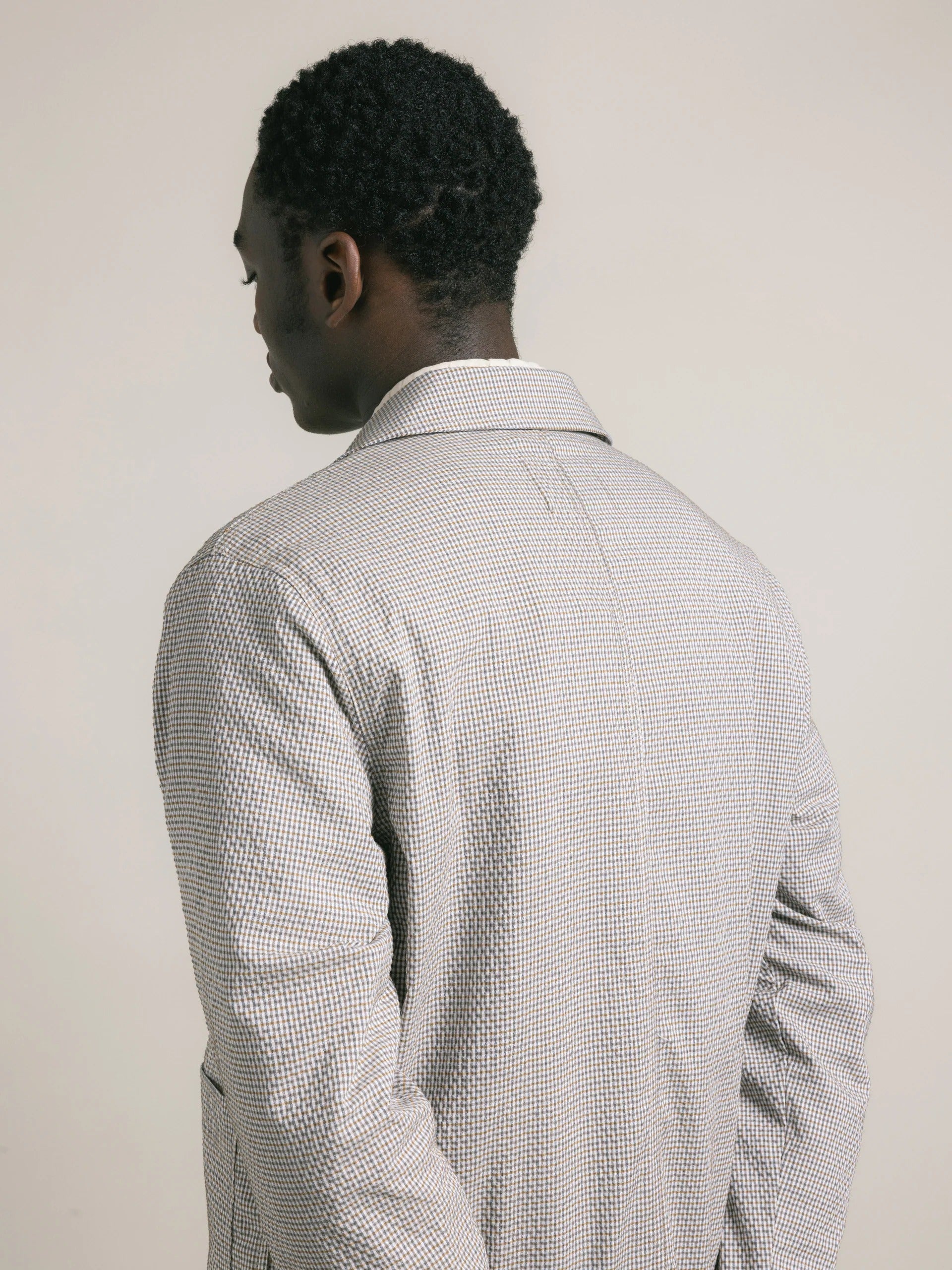 Kestin Huntly Jacket In Ecru / Brown Gingham Seersucker | thegoodlife. UAE