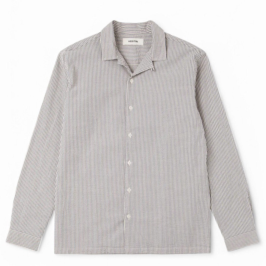 Kestin Tain Shirt In Ecru / Blue Stripe Seersucker | thegoodlife. UAE