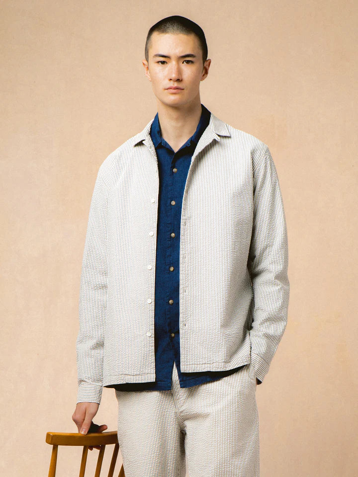 Kestin Tain Shirt In Ecru / Blue Stripe Seersucker | thegoodlife. UAE