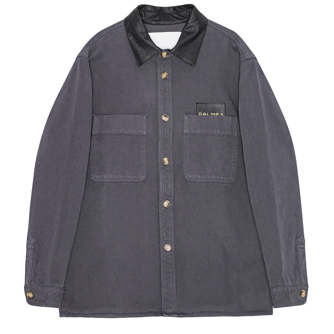 Twill Leather Collar Overshirt