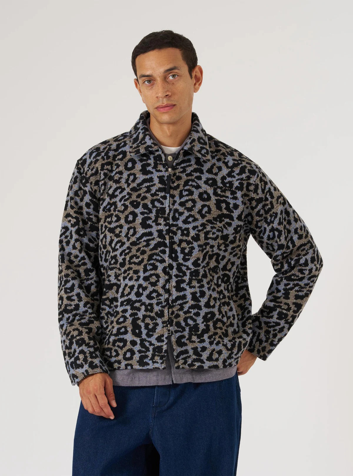 Universal Works Blue Leopard Flower Wool Club Jacket | thegoodlife. UAE