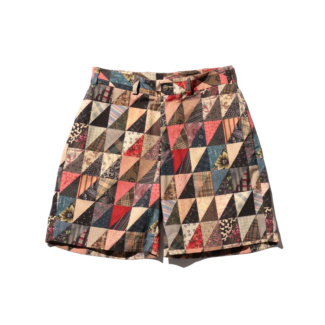 Plain Front Shorts Polyester Dobby Patchwork Print