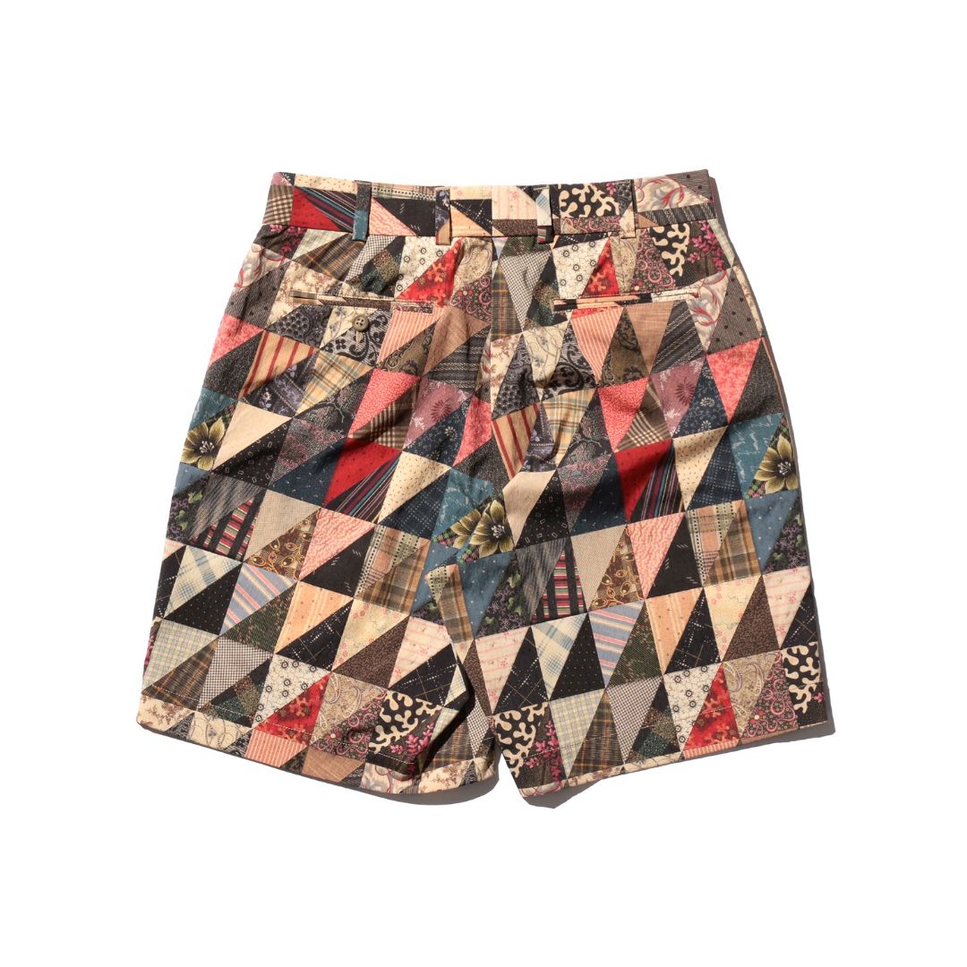 Plain Front Shorts Polyester Dobby Patchwork Print