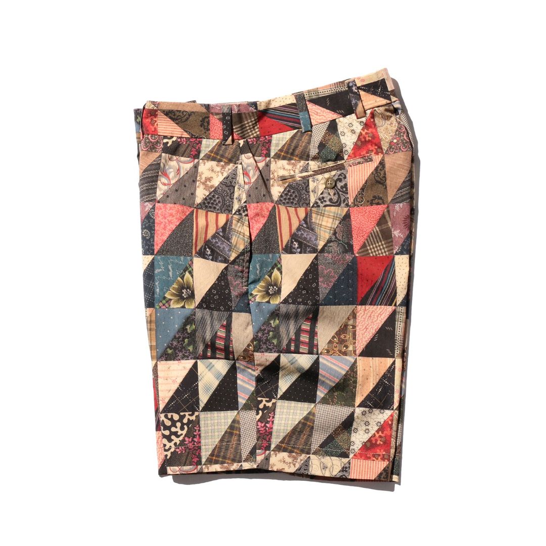 Plain Front Shorts Polyester Dobby Patchwork Print
