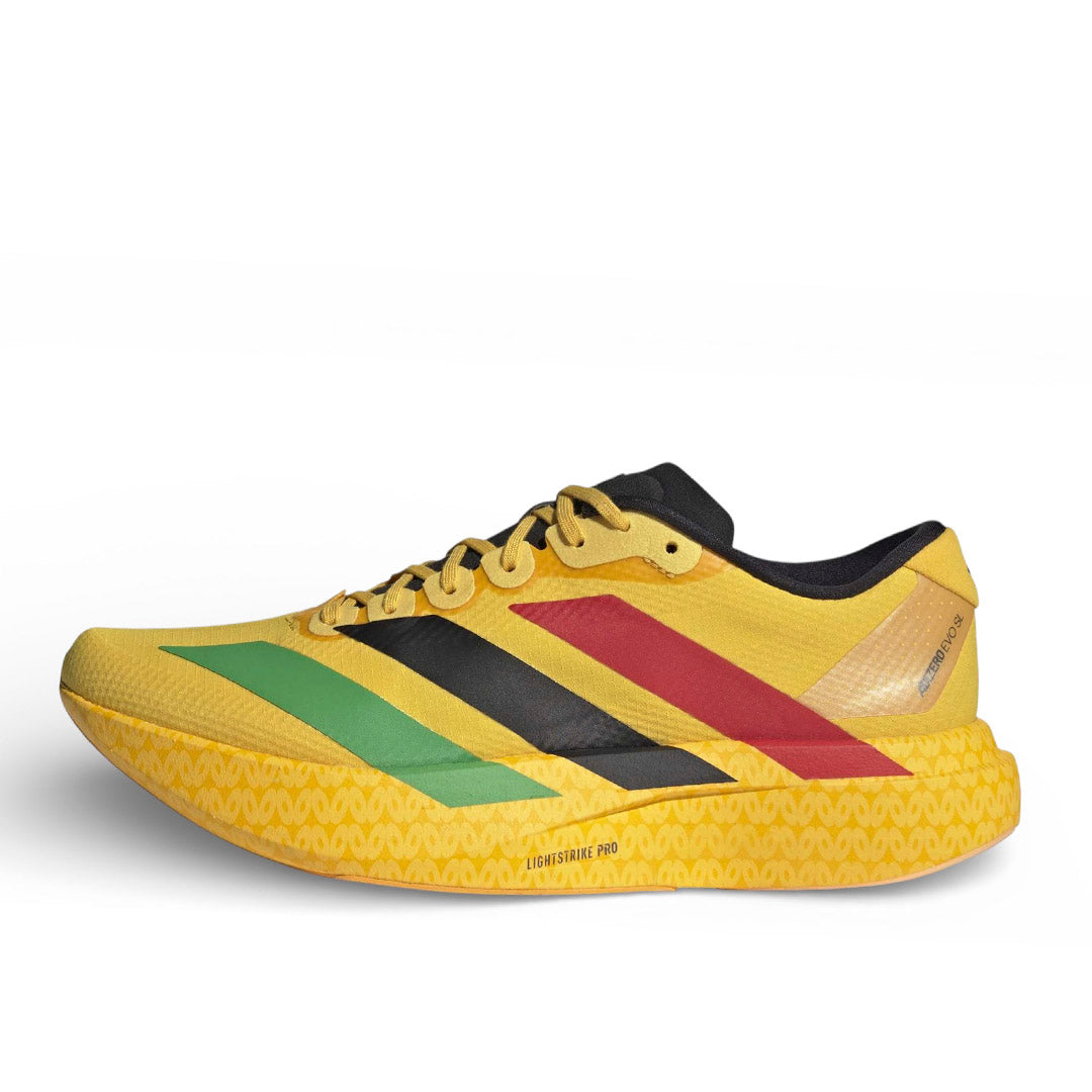adidas gazelle silver green womens adidas Jamaica 26 x Bob Marley Adizero EVO SL Sneakers in Bold Gold / Vivid  Green / Pure Ruby for Men