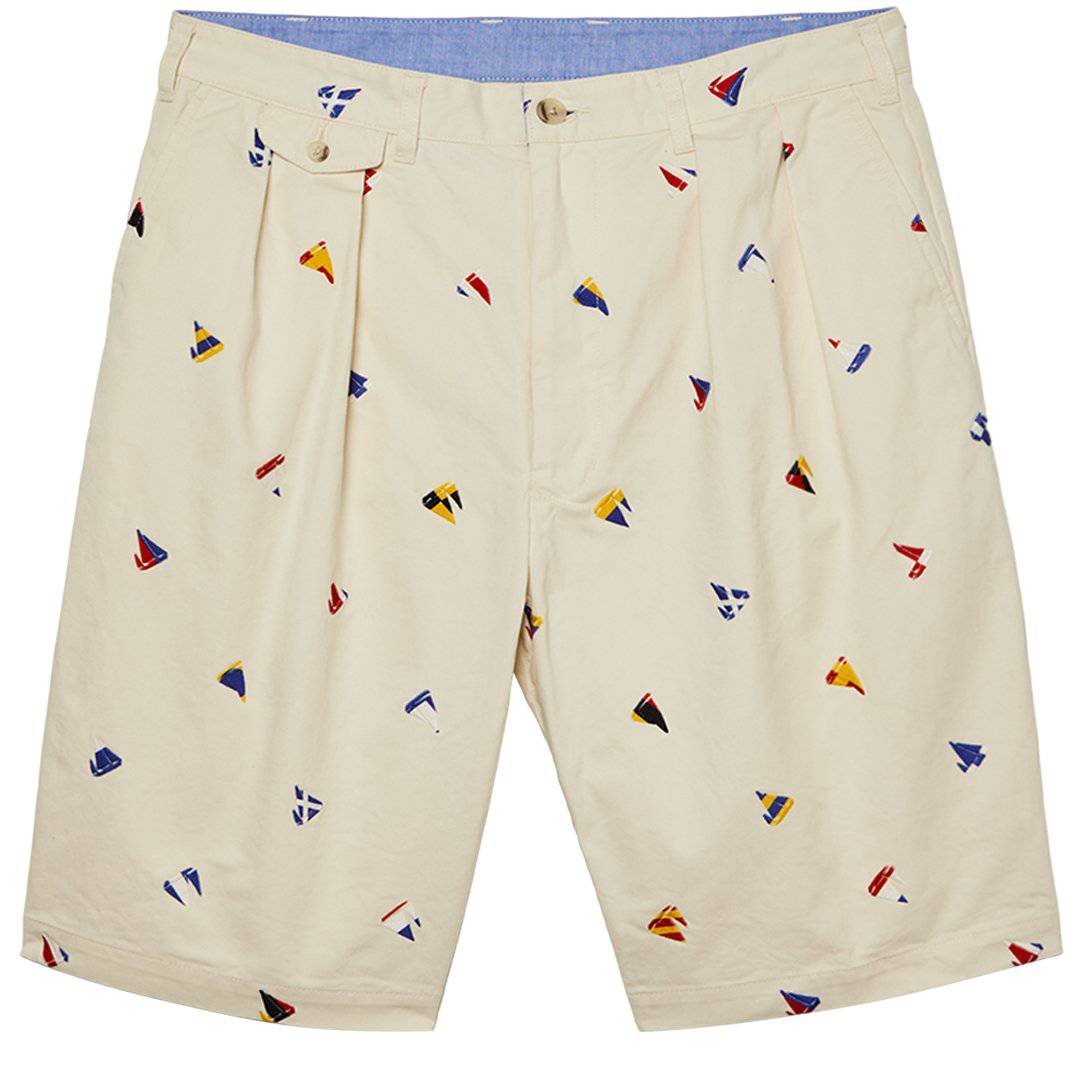 Beams Plus - 2 Pleats Shorts Embroidery On Print - Shorts - thegoodlife.