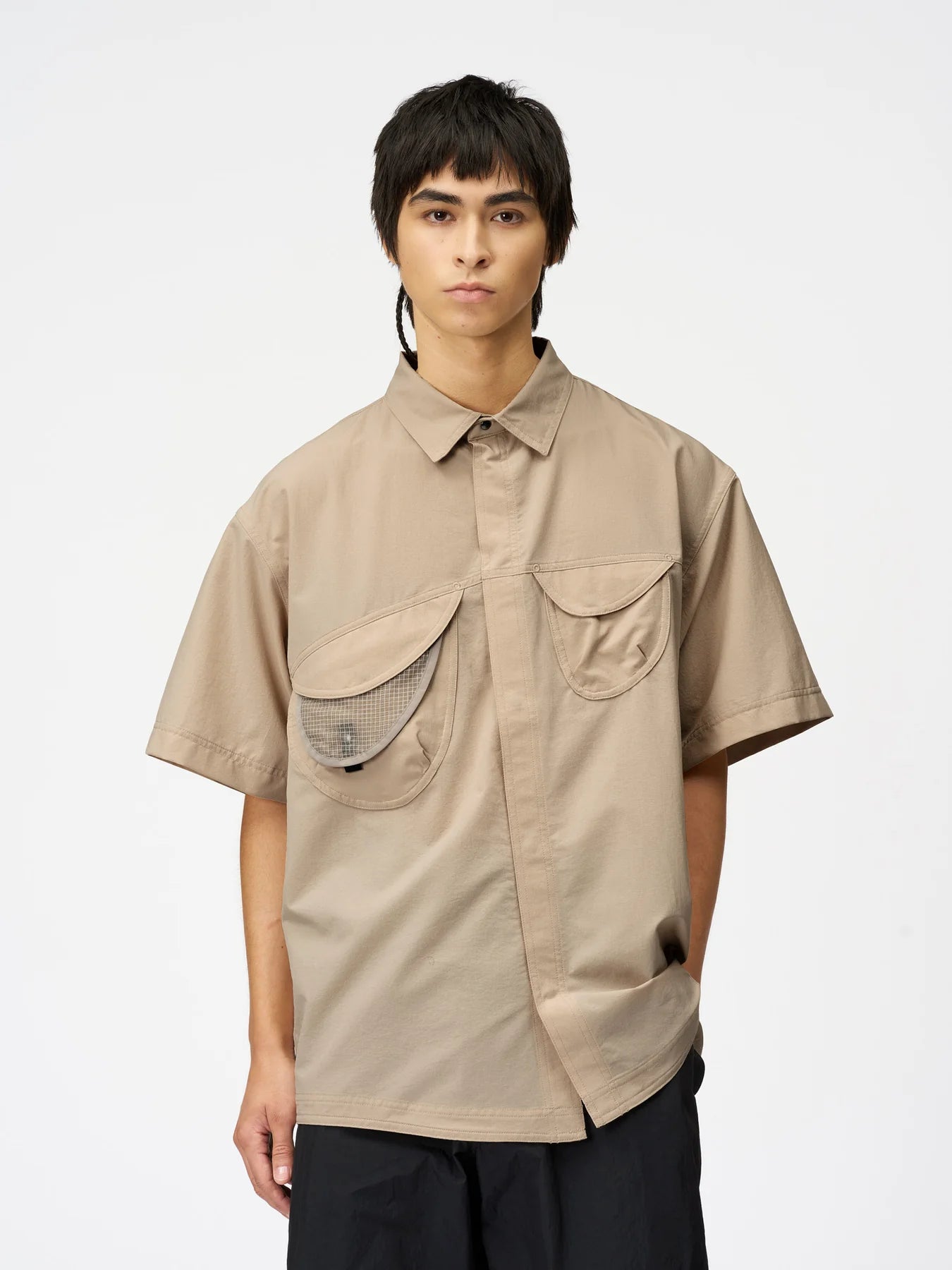 Goldwin 0 S/S Asymmetric Camp Shirt - Silica - Men Goldwin 0 S/S Asymmetric Camp Shirt - Silica - Men