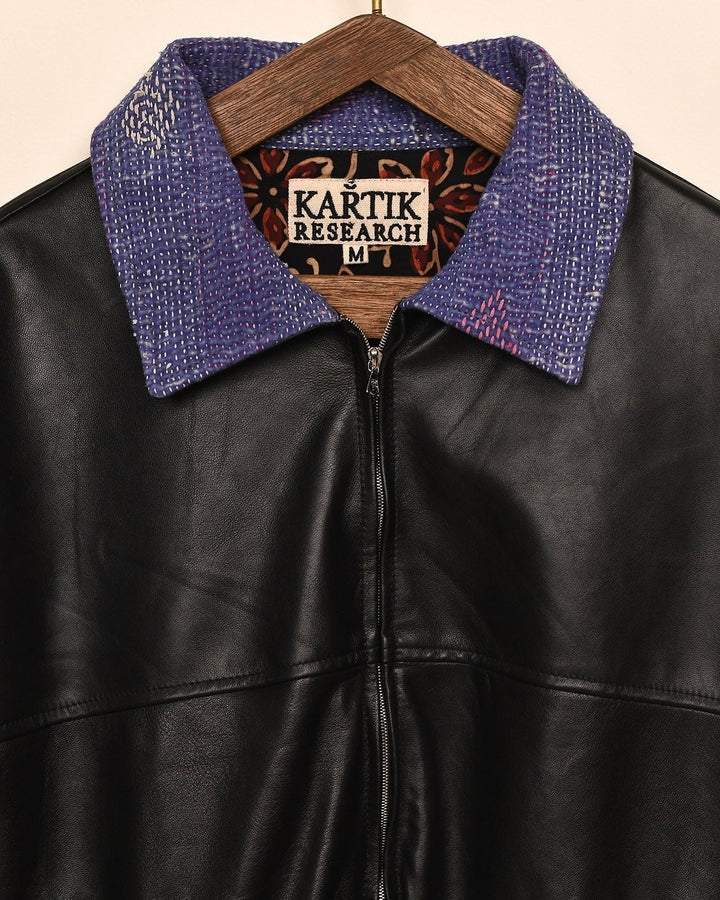 Kartik Research Kantha Collar Leather Jacket | thegoodlife. UAE