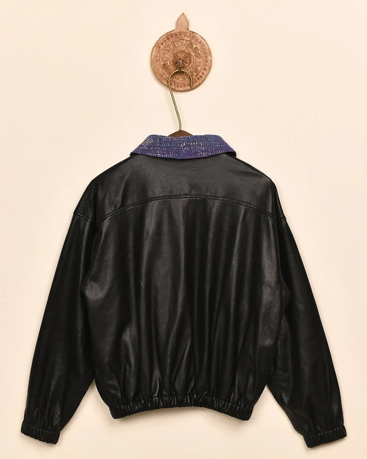 Kartik Research Kantha Collar Leather Jacket | thegoodlife. UAE