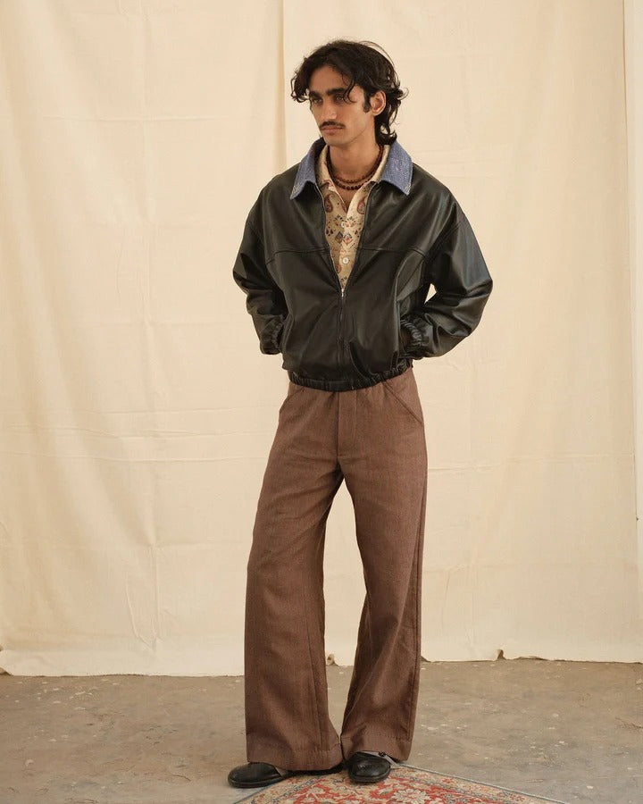 Kartik Research Kantha Collar Leather Jacket | thegoodlife. UAE