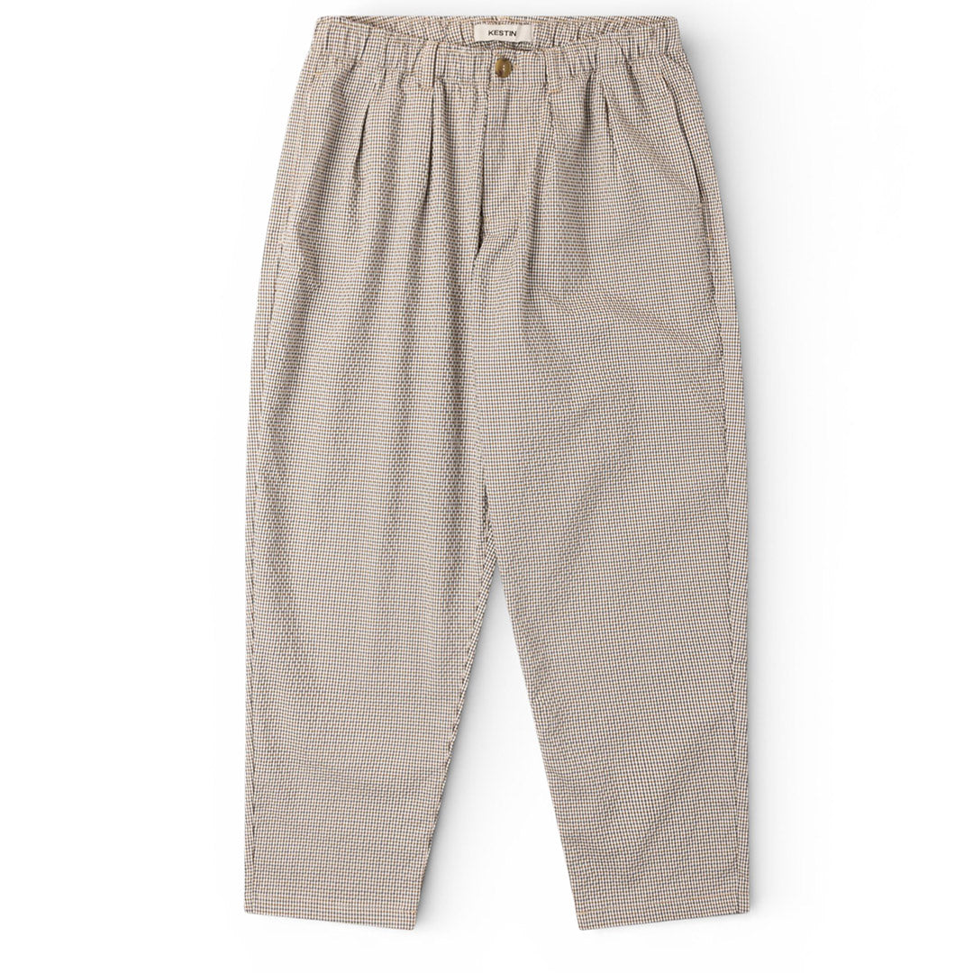 Kestin Clyde Pant In Ecru / Brown Gingham Seersucker | thegoodlife. UAE