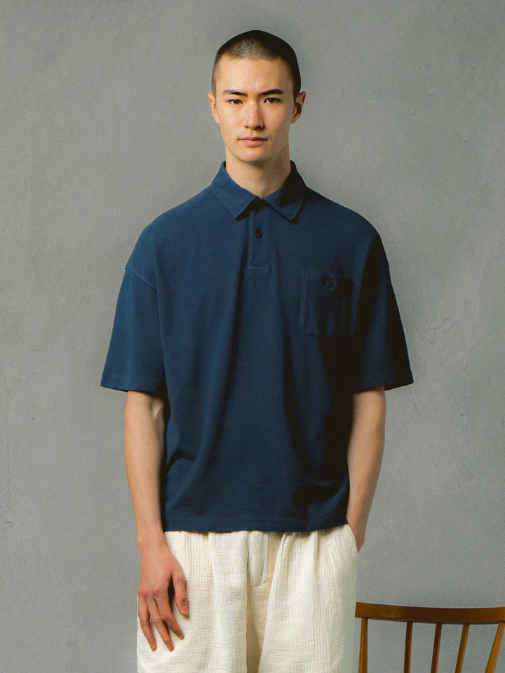 Dunn Oversized Polo In Navy Piquet
