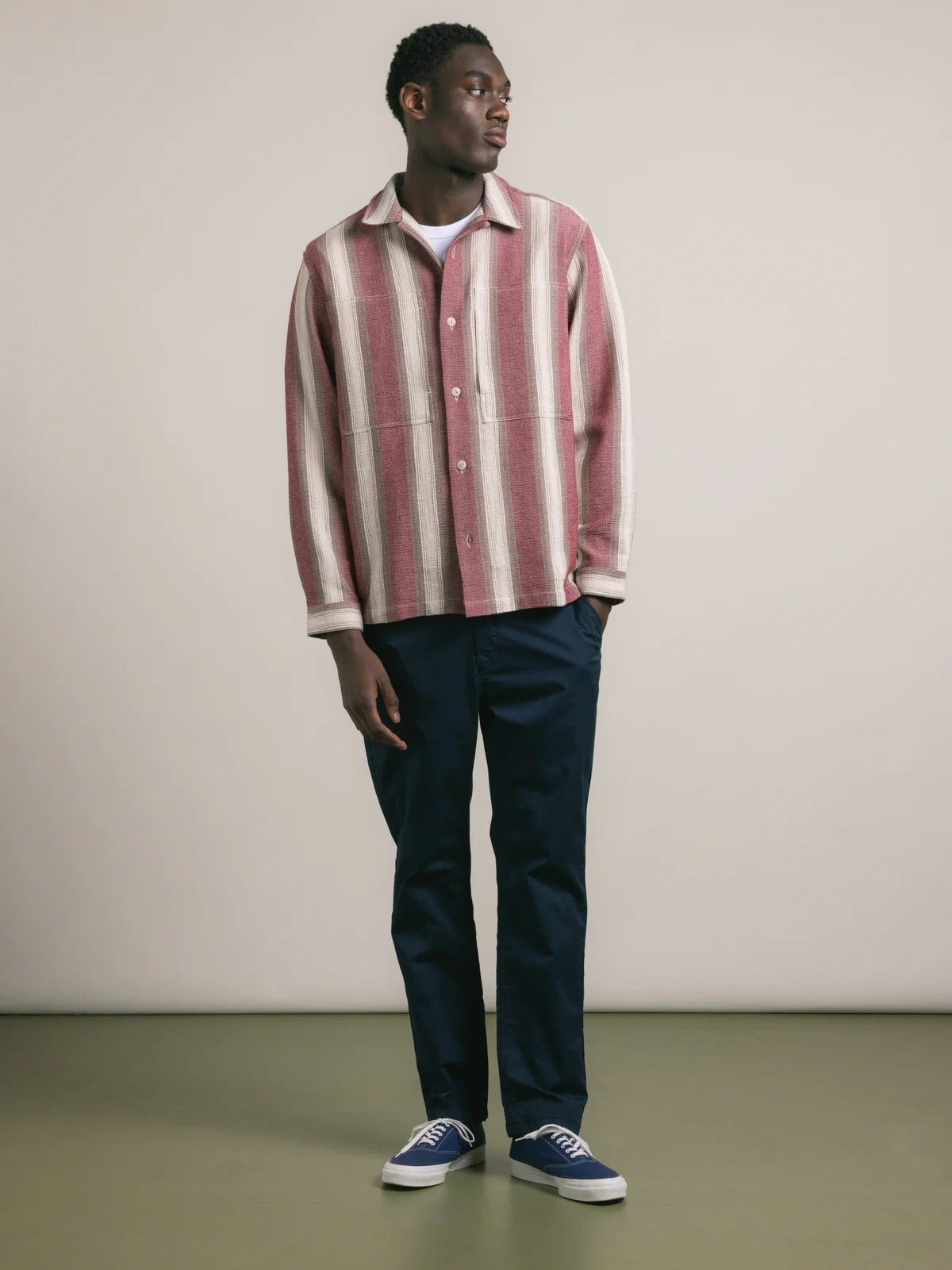 Kestin Durno Overshirt In Red / Brown Stripe Open Weave | thegoodlife. UAE