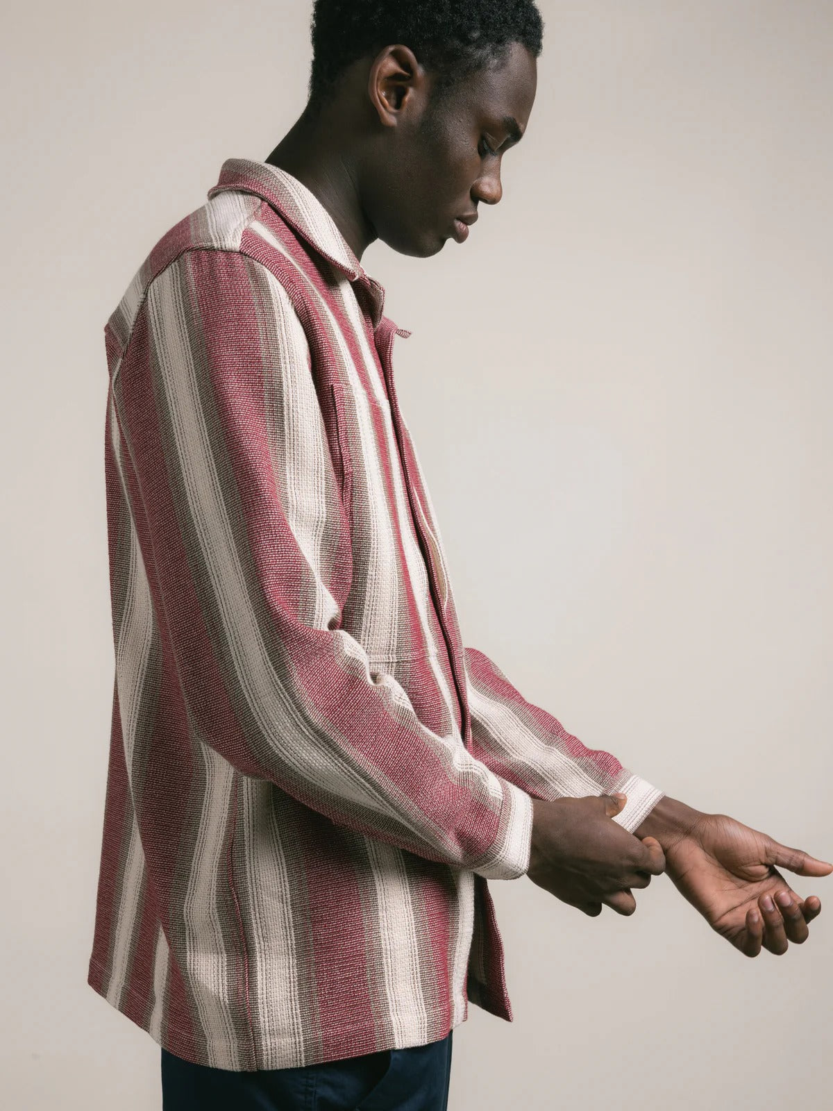 Kestin Durno Overshirt In Red / Brown Stripe Open Weave | thegoodlife. UAE