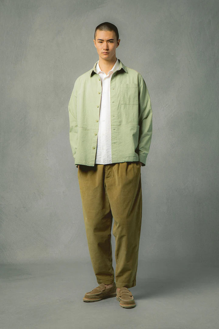 Rosyth Overshirt In Light Olive Seersucker