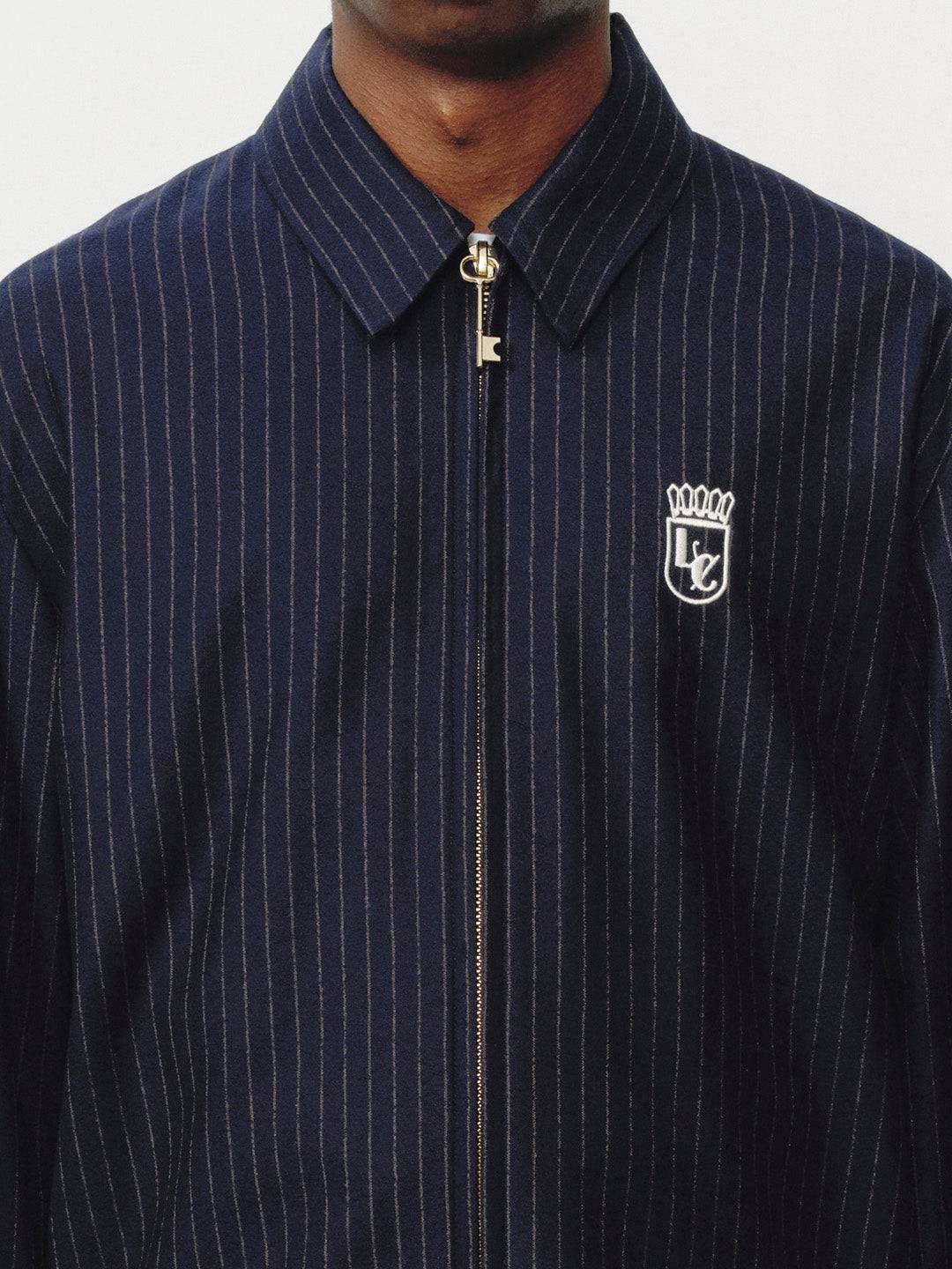 Late Checkout - Navy Pinstripe Zipper Jacket - Jacket - thegoodlife.
