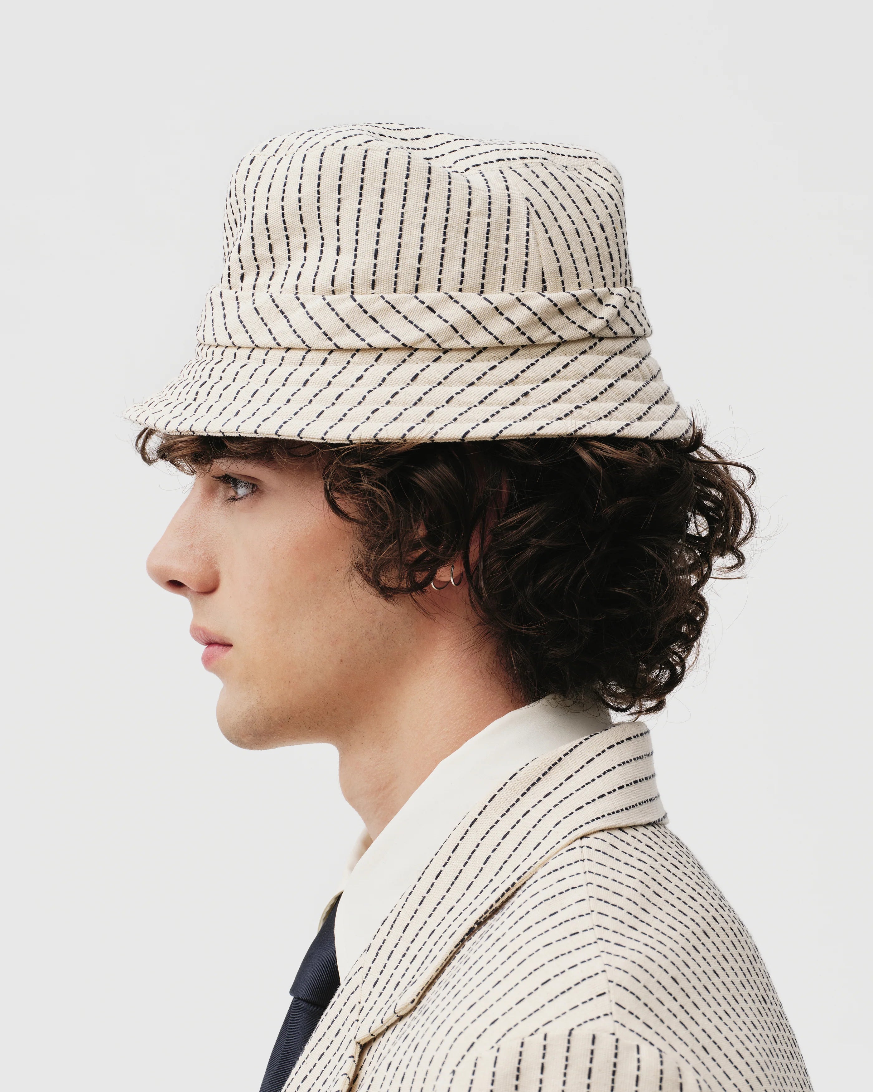 White Pinstripe Bucket Hat