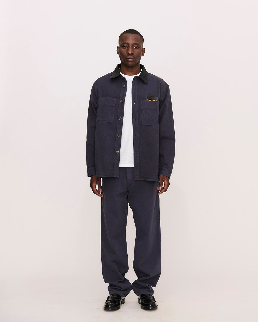 Twill Leather Collar Overshirt